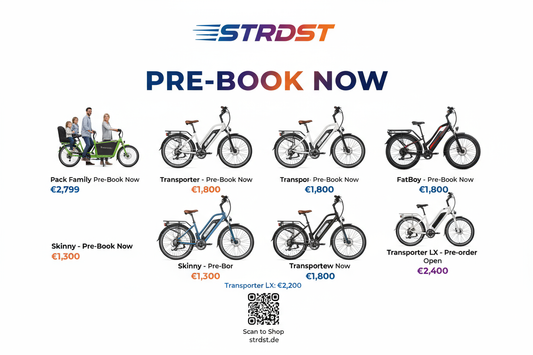 STRDST eBikes Pre-Book Now Poster - White Background